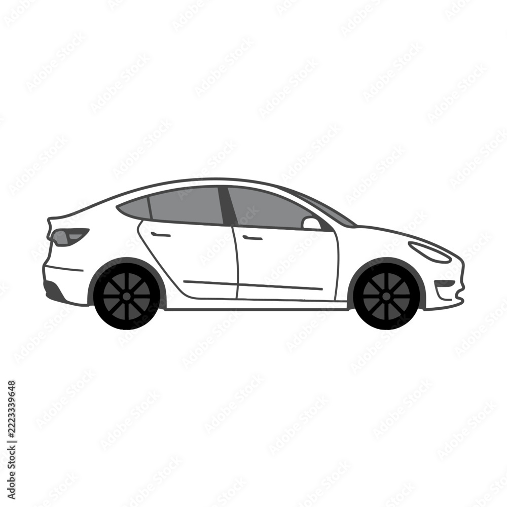 Obraz premium Modern white sedan car side profile vector illustration