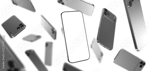 Floating Smartphones Blank Screen Mockup Collection on White Background