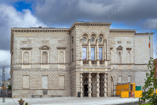 Front facade of National Gallery of Ireland in Dublin. Daytime view showcasing grand neoclassical architecture