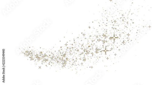 Abstract golden glitter dust trail with glowing sparkle star elements transparent background