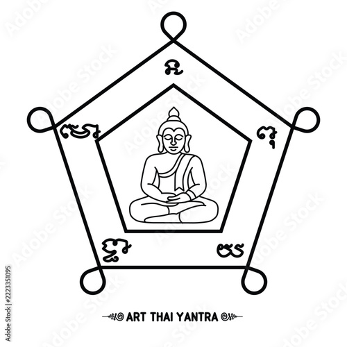 Sacred buddha pentagonal yantra for protection Na Mo Put Tha Ya