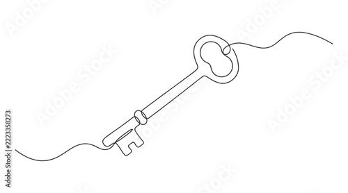 Vintage key line art illustration connected with thin old white background continuous