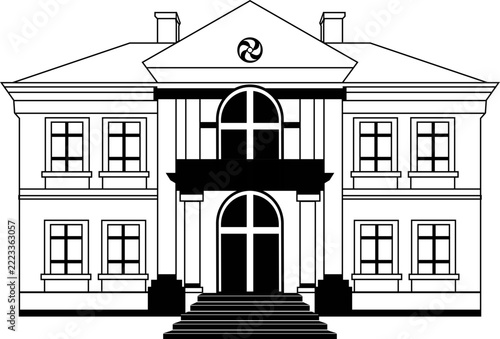 High-end mansion luxury villa house building outline black vector line art icon isolated for real estate and architectural design