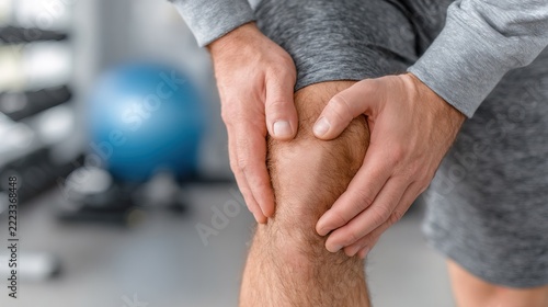 Person Experiencing Knee Pain and Discomfort in Gym Setting.