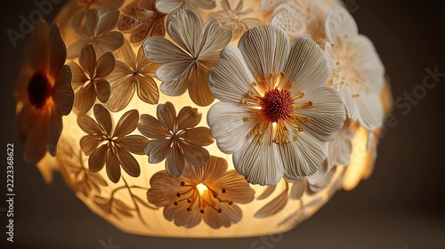 Decorative floral lamp with illuminated flowers and intricate patterns for home decor and ambient lighting.