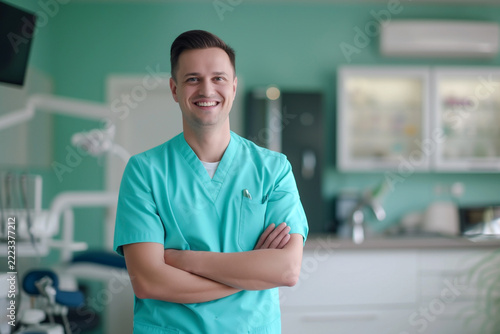 dentist man doctor happy medical clothing in clinic