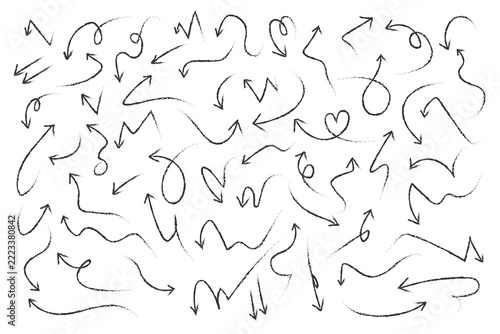 Hand Drawn Black Sketch Arrows and Curved Doodle Directions Set