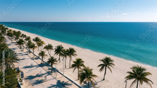 Aerial view of empty Hollywood Beach, Florida during lockdown on the Broadwalk