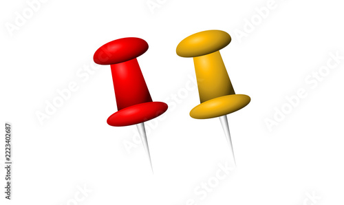 Pushpins Red and Yellow 3D Office Stationery Thumbtack Graphic PNG Transparent Background