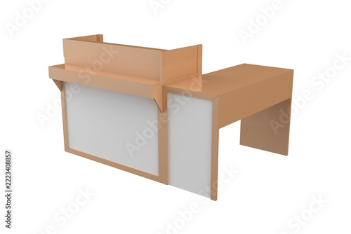 Modern Reception Desk with Lockable Storage Drawers and White Side Table Extension for Office or Boutique Retail Storefronts, Minimalist 3D Illustration Isolated on a White Background for Business