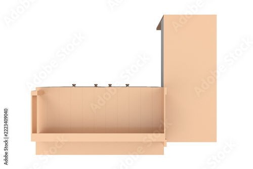 Modern Reception Desk with Lockable Storage Drawers and White Side Table Extension for Office or Boutique Retail Storefronts, Minimalist 3D Illustration Isolated on a White Background for Business