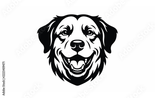 Happy Black Dog Portrait Illustration Vector Art.