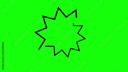 Animated black star frame spins. Linear symbol rotates. Сurve line circles. Copy space for text. Vector illustration isolated on green background.