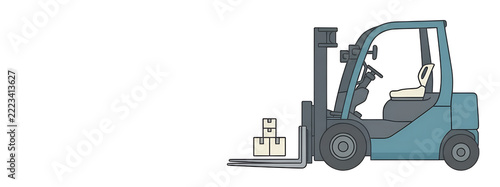 Flat Vector Illustration of Industrial Forklift Truck Lifting Cardboard Boxes Isolated on White Background