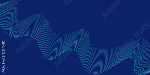 PrintLuxury Cyan Flow Lines on Deep Navy - Premium Futuristic Tech Wave Background