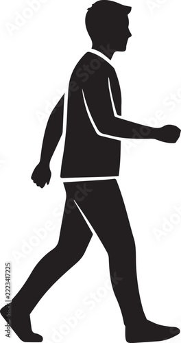 Vector silhouette illustration of a man walking in profile, depicted in solid black with clean lines, isolated on a transparent background.
