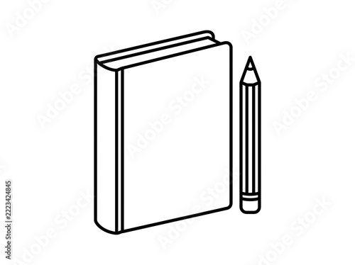 Minimalist notebook and pencil icon isolated on transparent background for creative design.