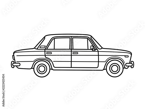 Classic sedan car side view line art illustration isolated on a transparent background design
