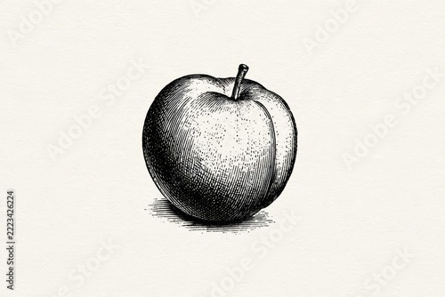 Isolated peach etched illustration in vintage line art style