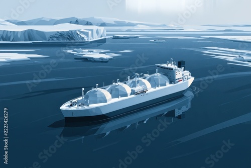 Isometric LNG Carrier in Arctic Waters â€“ Cold Sea Transportation Illustration