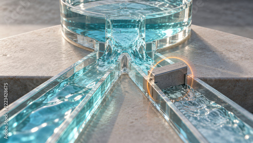 Glass water channel and concrete surface
