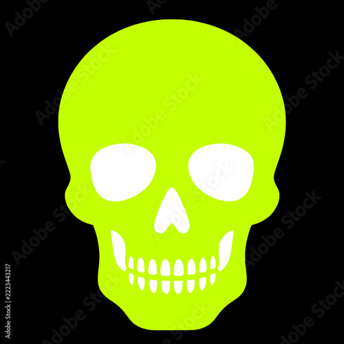 Halloween twitch icon Neon green human skull on black background