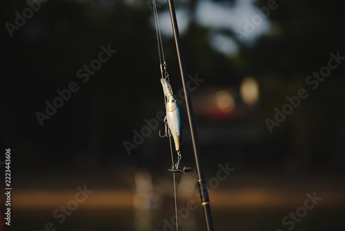 A fishing lure on a fishing rod in Ontario, Canada. 