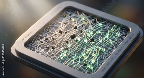 Nanotechnology Filtering Matrix Cleaning Microscopic Particles with Glowing Mesh