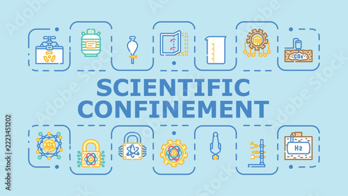 Scientific confinement banner infographic. Partition segregation, immobilization enclosure, seclusion containment icon vector illustration