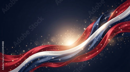 Dynamic abstract background with flowing red white and blue light streaks