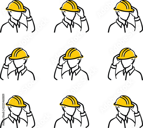 A set of construction workers collection with helmets
