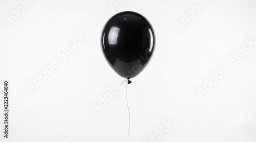 Sleek Black Shiny Helium Balloon Floating on White Background - Perfect for Parties, Celebrations, Anniversaries, Occasions.