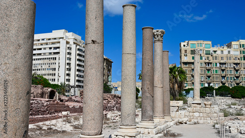 Ancient Colonnade Ruins from Roman Era Alexandria, Egypt