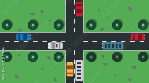 Title:
Urban Intersection Traffic Management Top View Vector Illustration with Cars and Police Vehicle