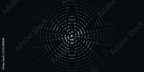 Abstract dark hexagonal pattern, a futuristic geometric background with glowing white dots, modern digital technology vector art for web design and presentations