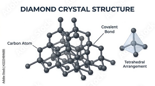 Scientific illustration of diamond crystal structure showing carbon