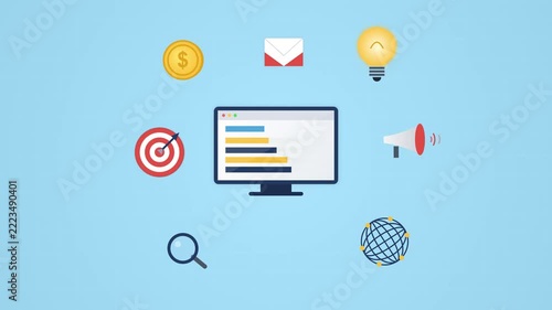 Digital Marketing Strategy and Online Business Growth Icons.