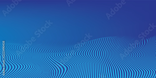 Abstract Blue Line Wave Grid Background with Topographic Perspective