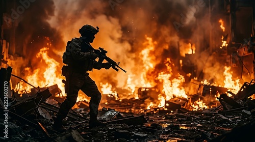 Firefighter in action battling wildfire flames.