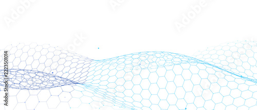 Blue digital hexagon wireframe mesh with composed interconnected on transparent background