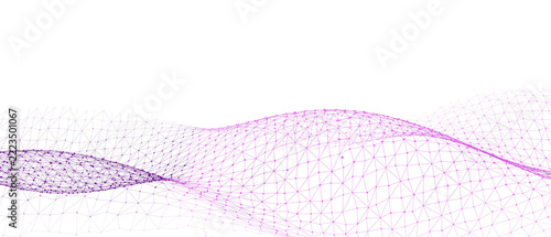 Abstract purple wave network of dots and lines on transparent background