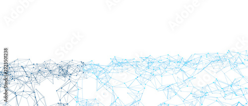 Blue digital network mesh with connecting dots on transparent background