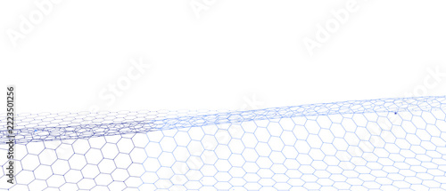 Abstract blue hexagonal mesh wave structure with hexagonal grid forms on transparent background