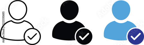 User icon with check mark vector illustration flat design set for profile and account