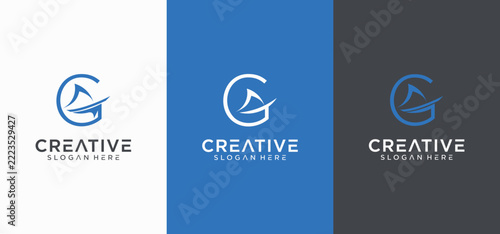 Initial G logo for a maritime travel agency, featuring ship and ocean symbols.