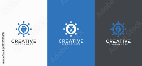 Initial K logo for a maritime travel agency, featuring ship and ocean symbols.