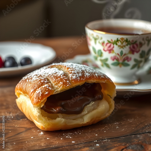 Tasty Chocolate Ganache Puff Pastry with Vintage Tea