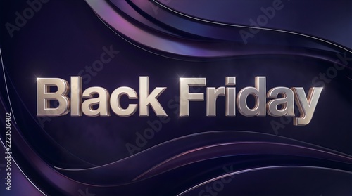 Stunning 3D metallic gold Black Friday typography set against an elegant dark purple wavy background
