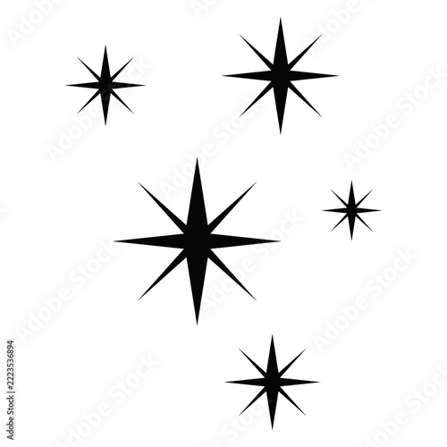 Minimalist black starburst shapes in a clean arrangement