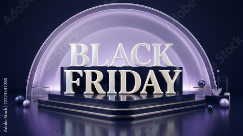 Stunning 3d rendering of black friday text typography on a modern podium stage background